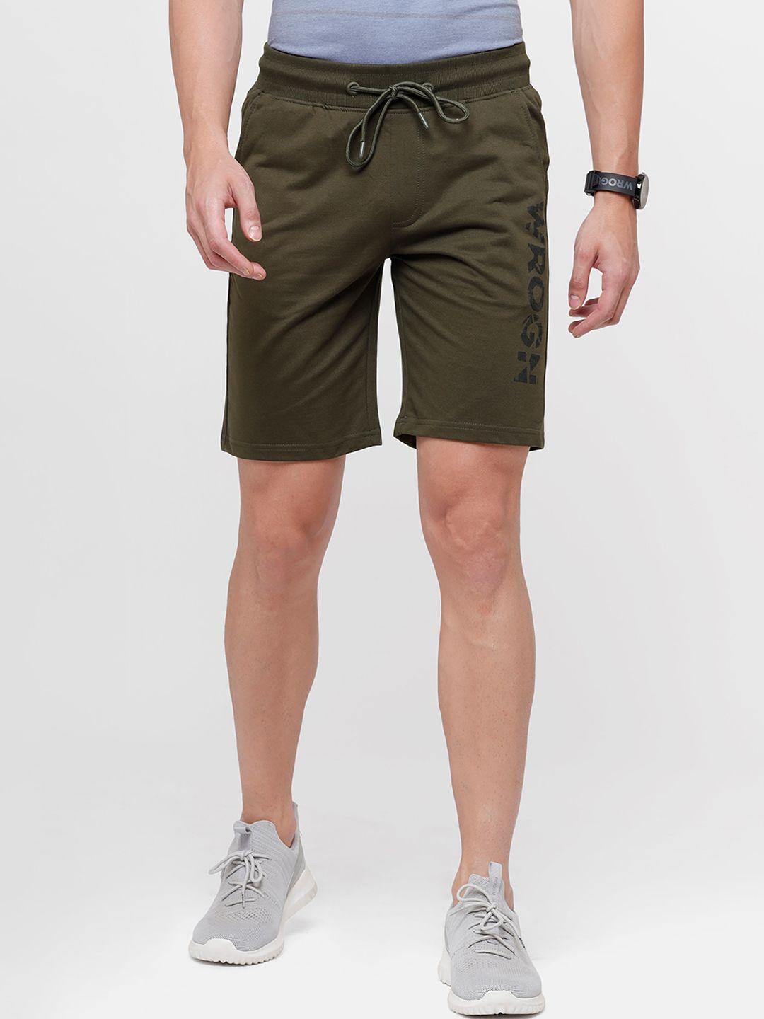 wrogn men olive green solid slim fit sports shorts