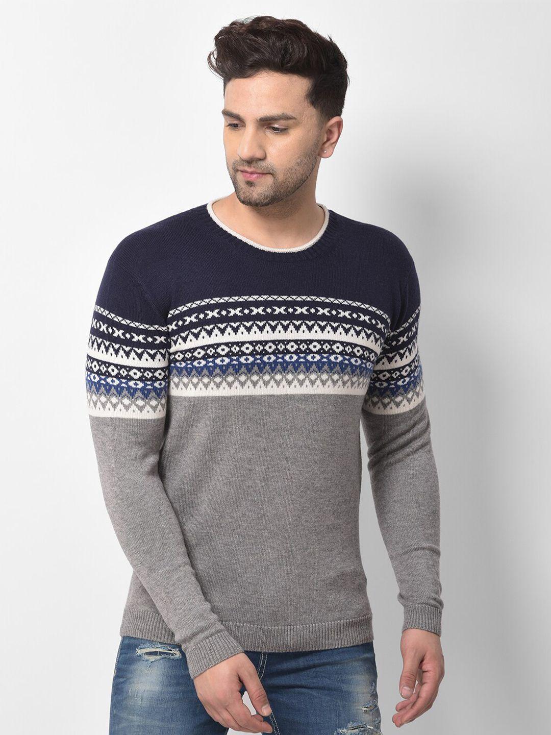 woodland men grey printed wool pullover