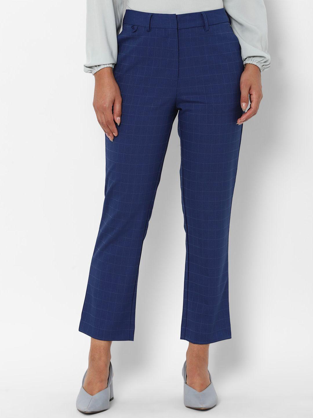 allen solly woman women blue solid regular-fit formal trousers