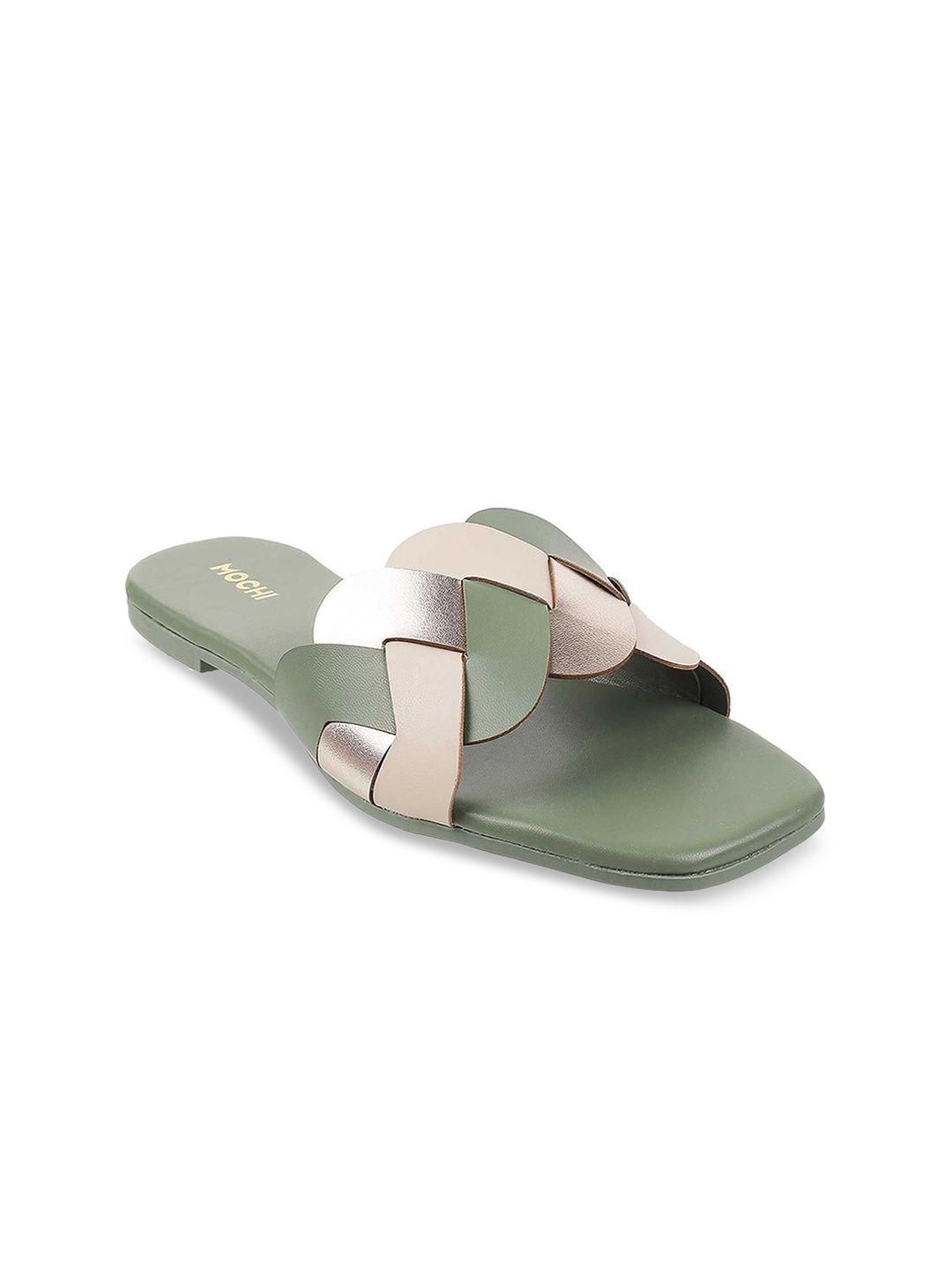 mochi green open toe flats