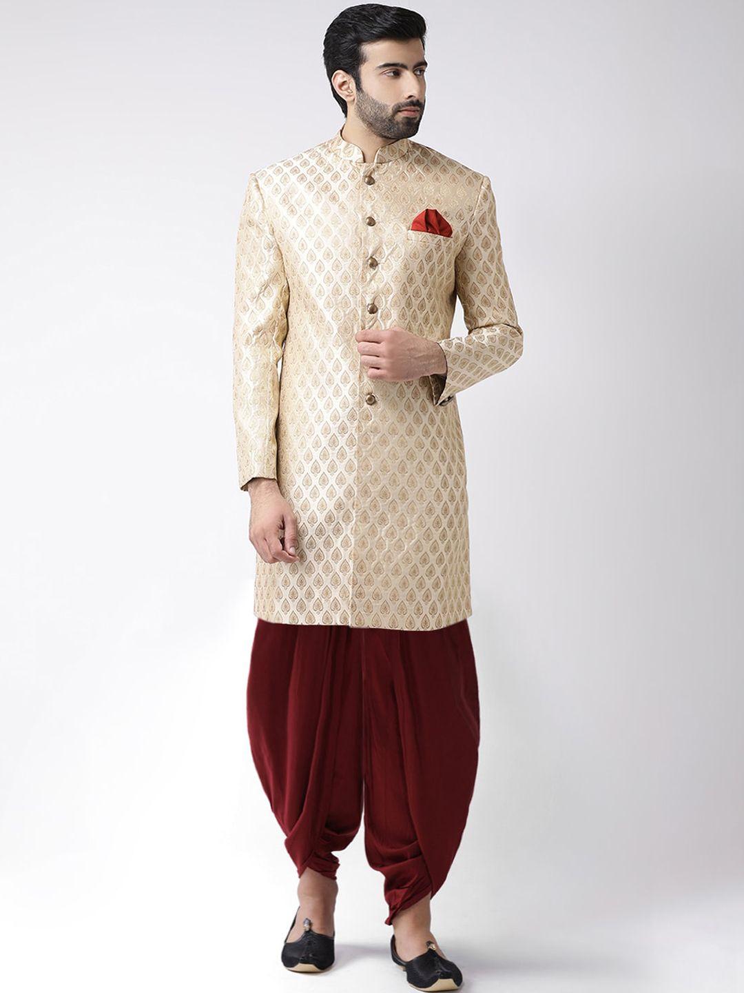 kisah men gold-coloured & maroon sherwani