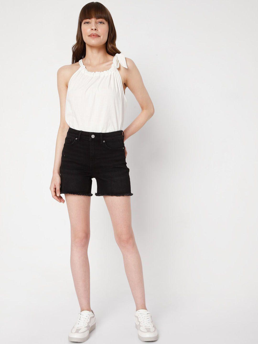 vero moda women black cotton denim shorts