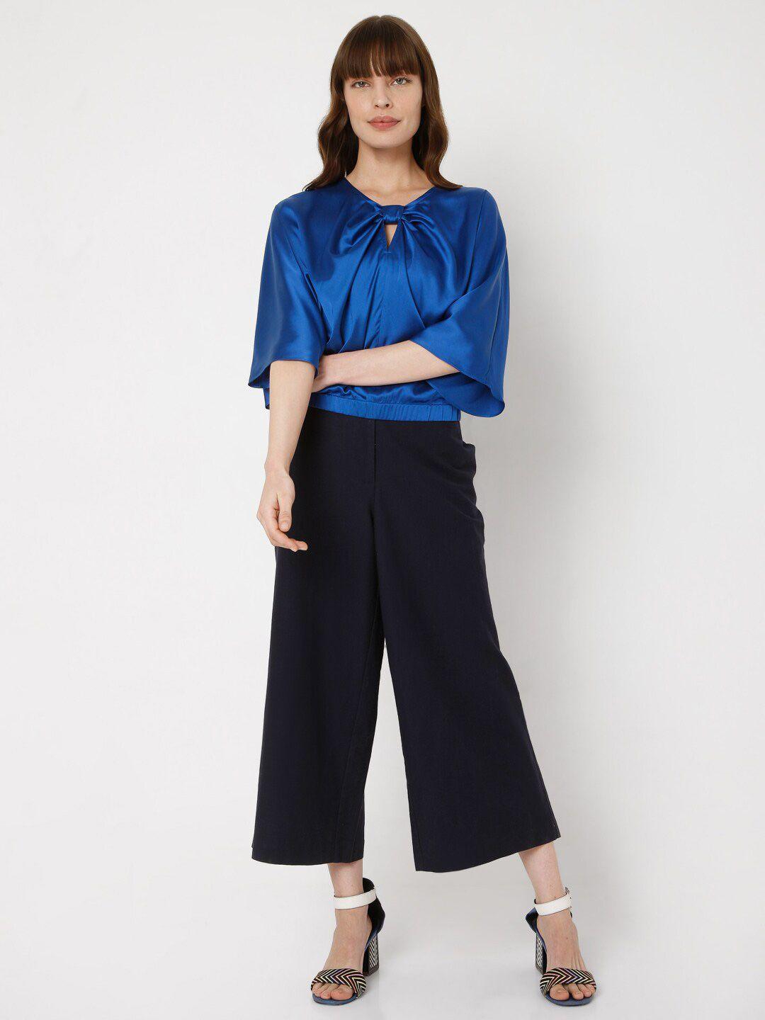 vero moda blue keyhole neck blouson top