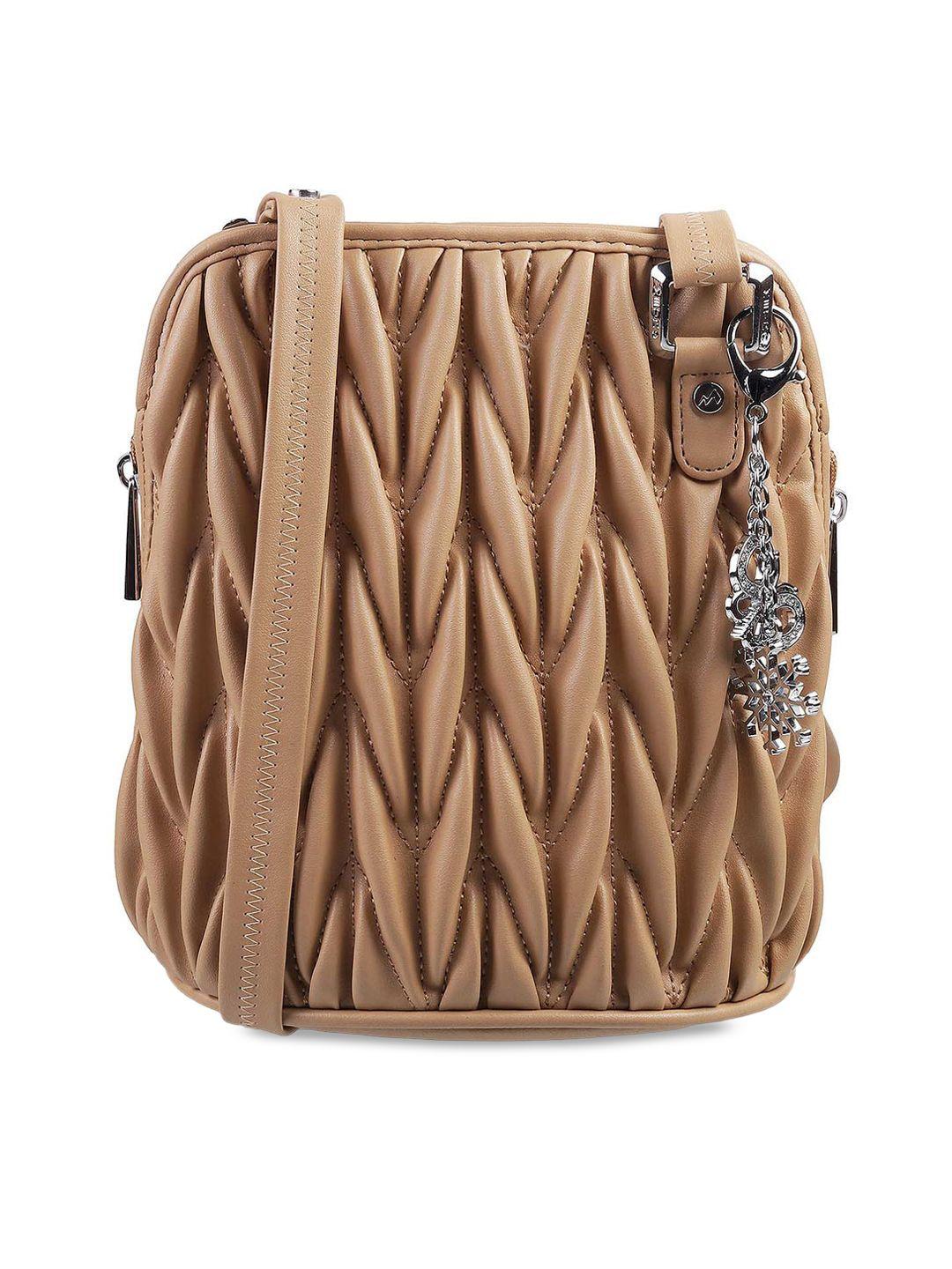 metro beige textured pu structured sling bag with quilted