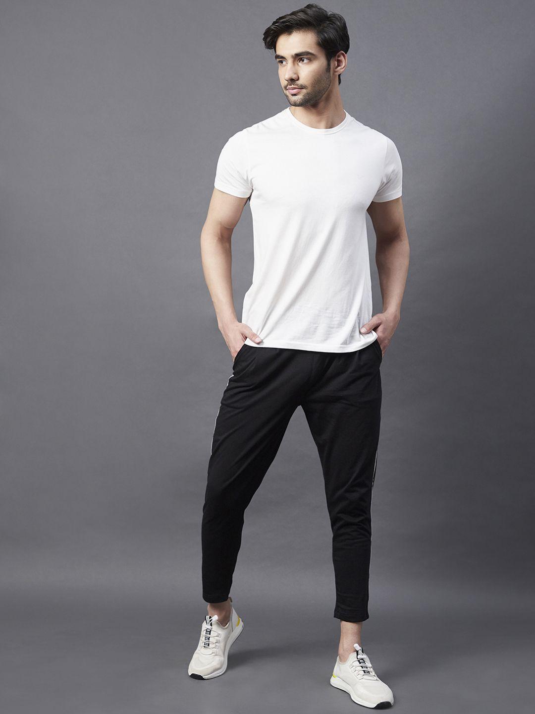 rigo men black solid cotton running track pants