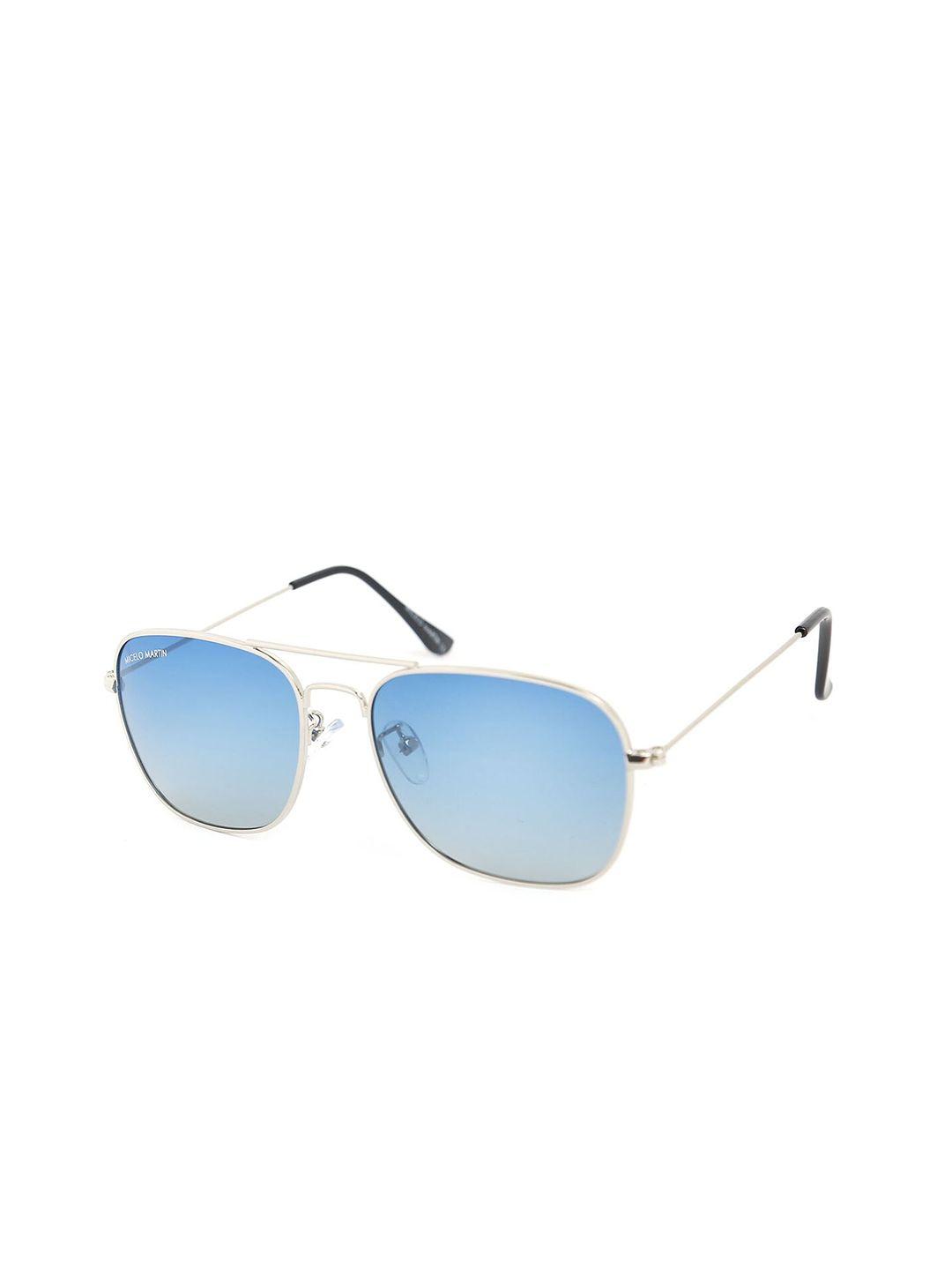 micelo martin men blue lens & silver-toned square sunglasses with uv protected lens