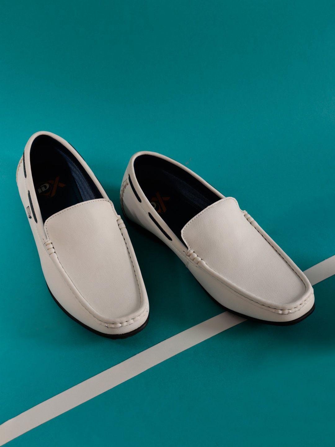 id men white solid leather formal slip-ons loafers