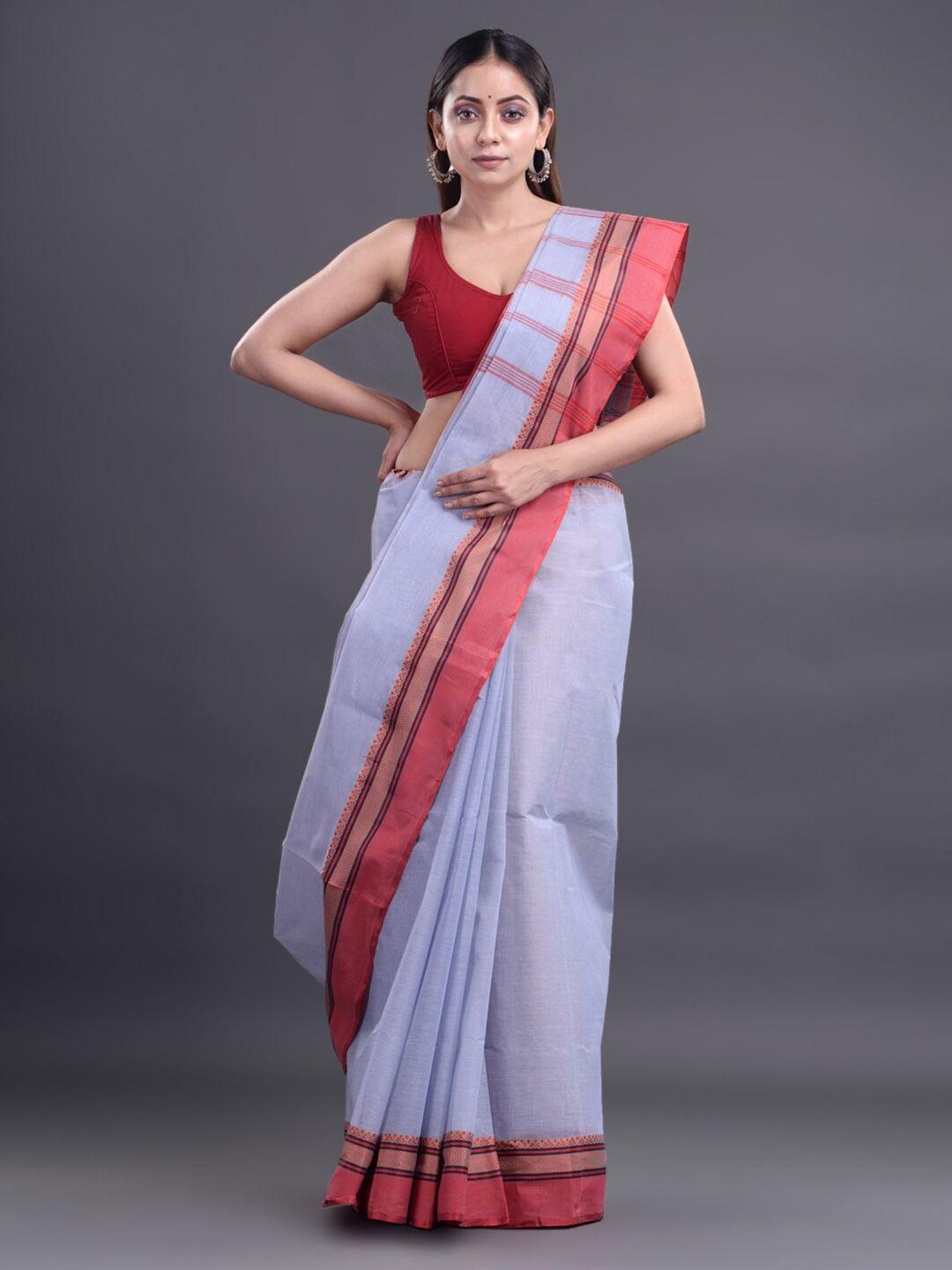 mitera women grey & red woven design pure cotton saree