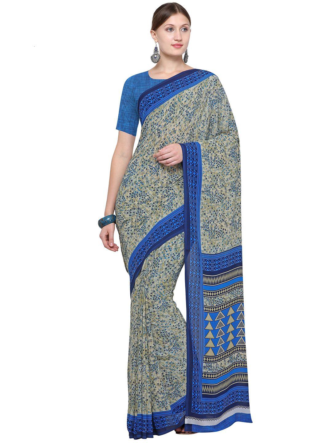 sangria blue & green printed pure chiffon saree