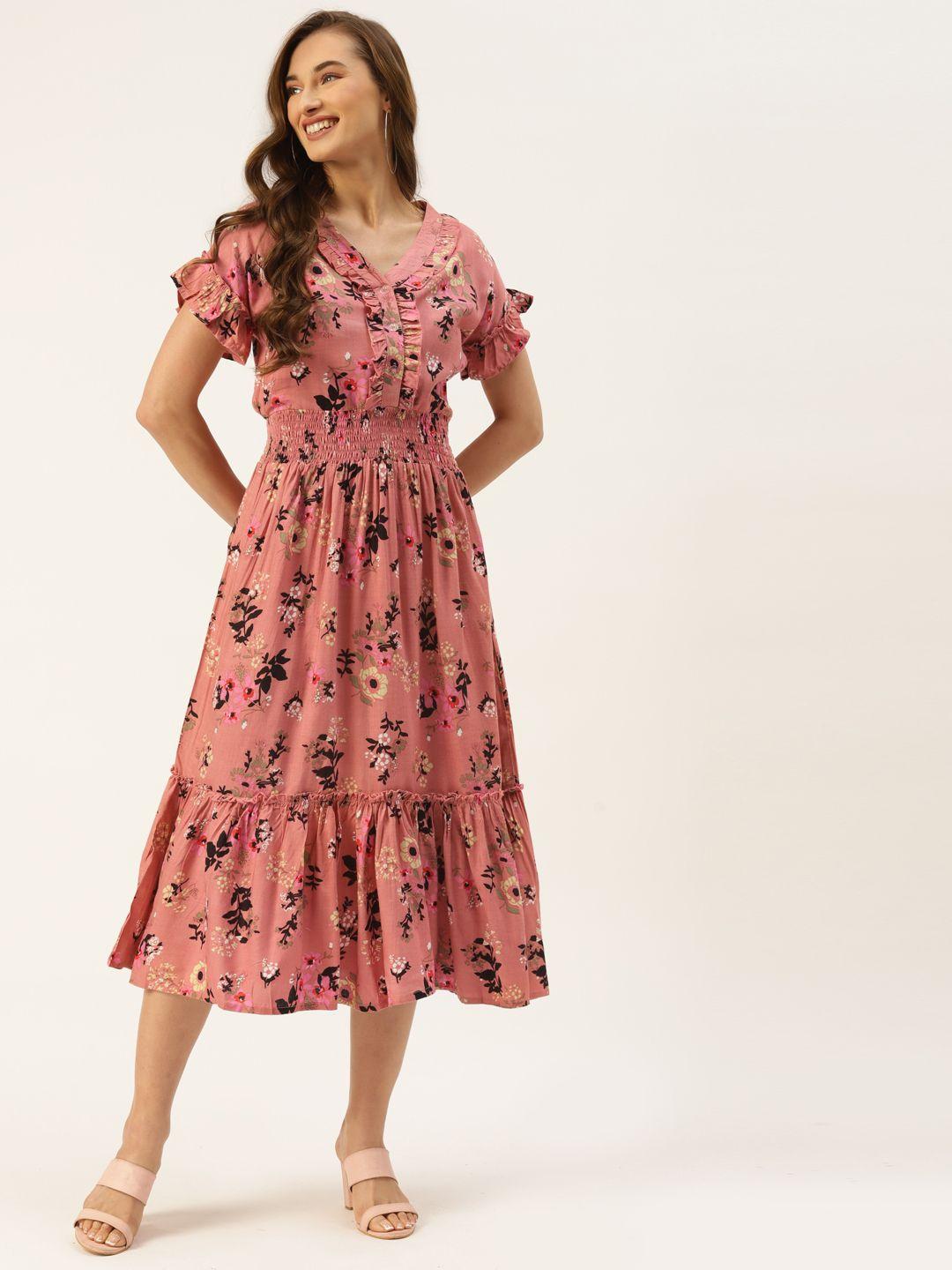 alsace lorraine paris pink floral a-line midi dress