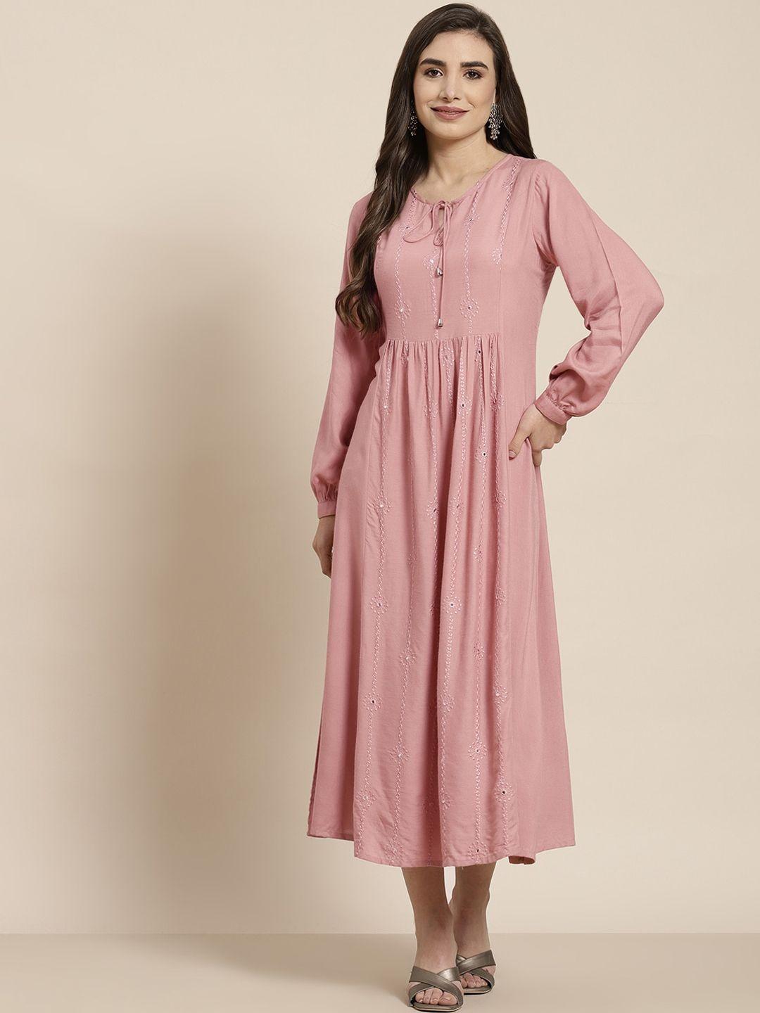 juniper women pink floral embroidered thread work kurta