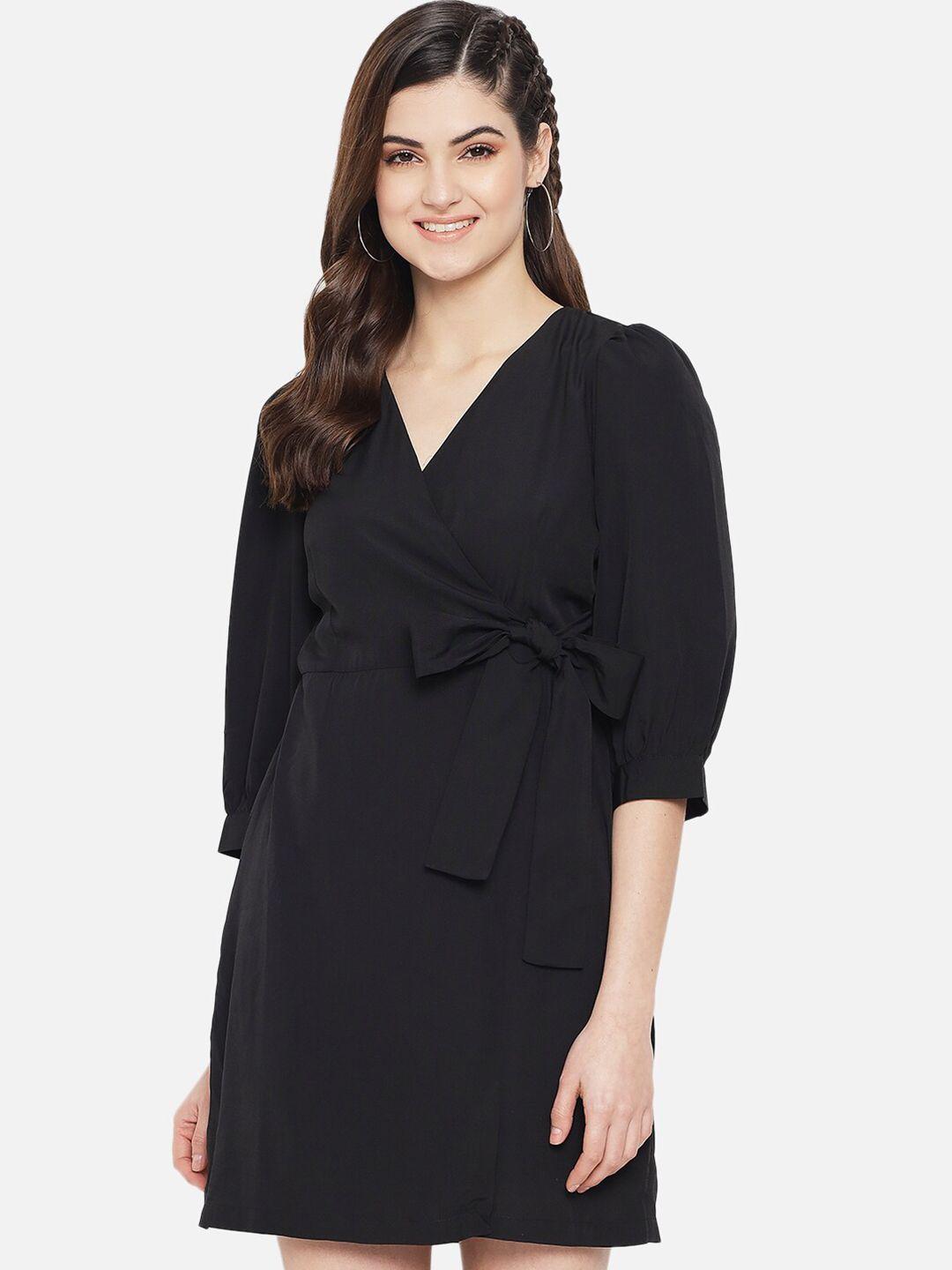 yaadleen women black mini wrap dress