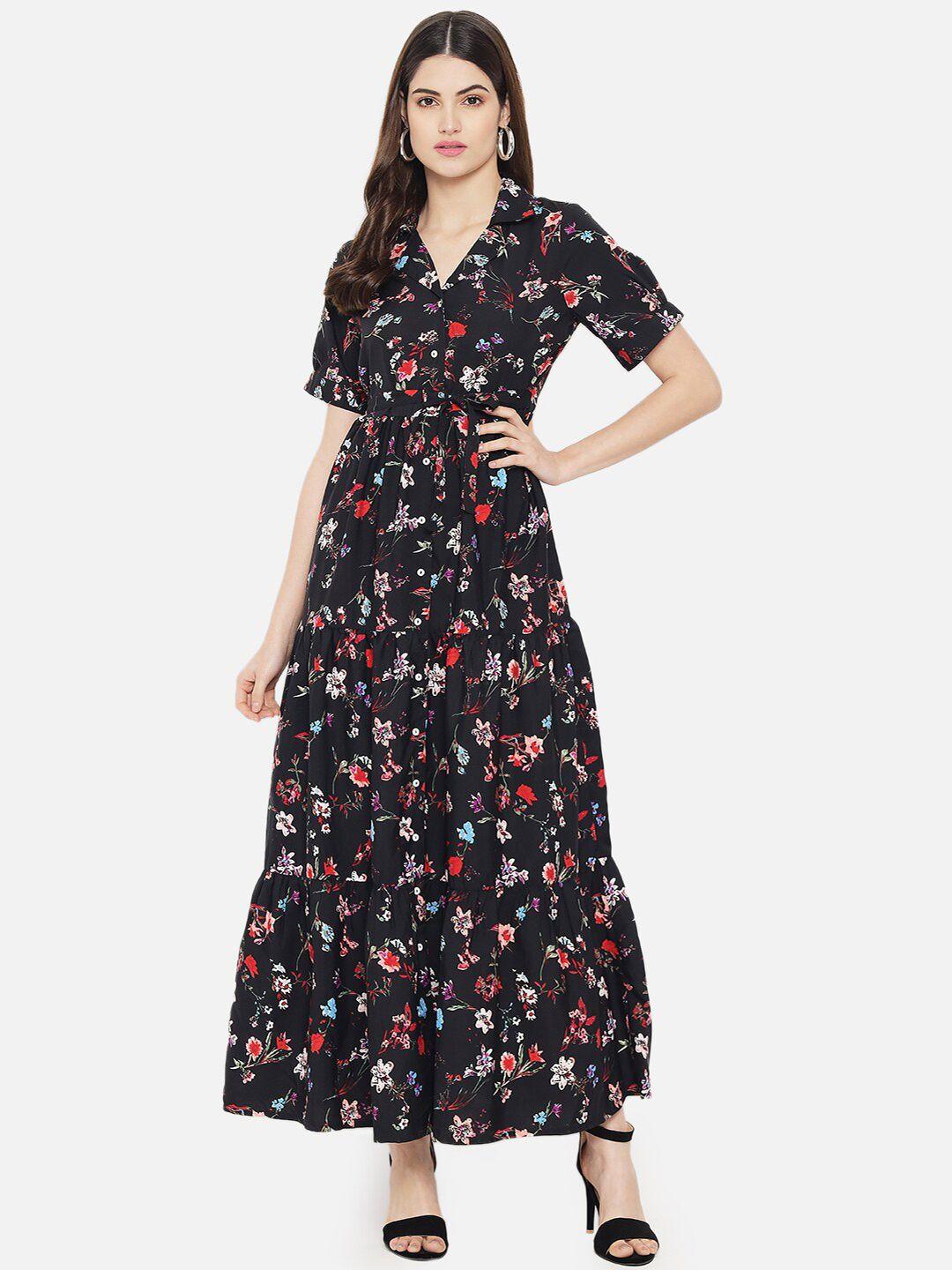 yaadleen women black & red floral printed maxi dress