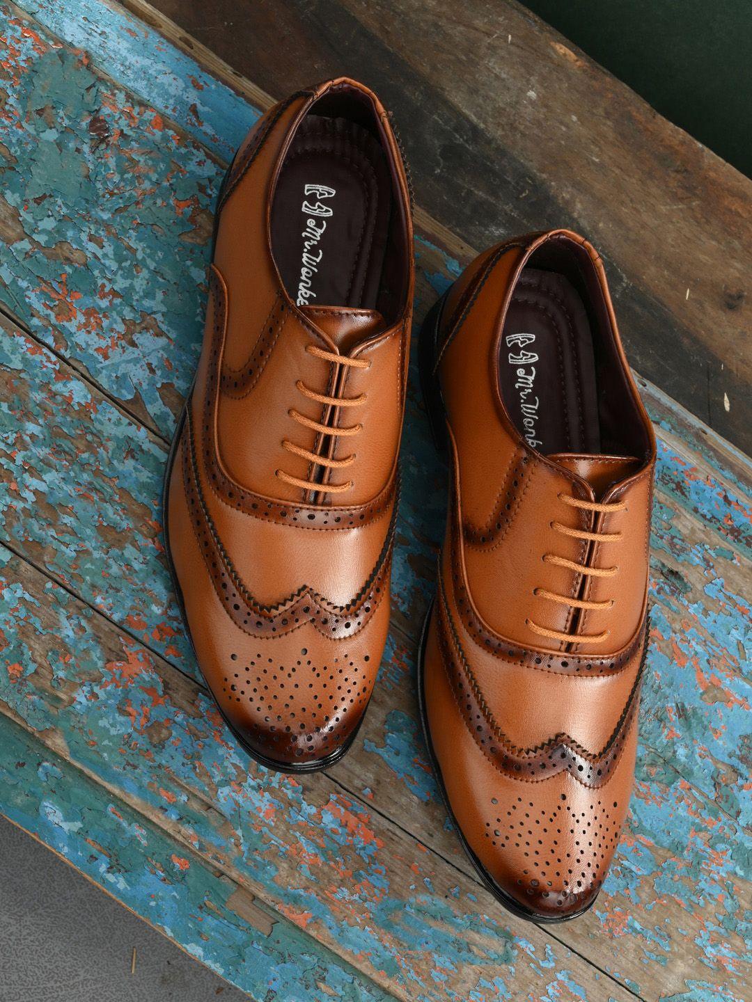 mr.wonker men tan formal brogues shoes