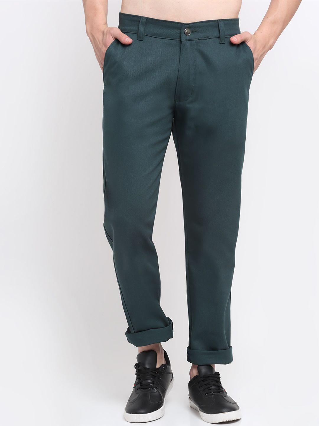 ennoble men green smart slim fit easy wash cotton chinos trousers