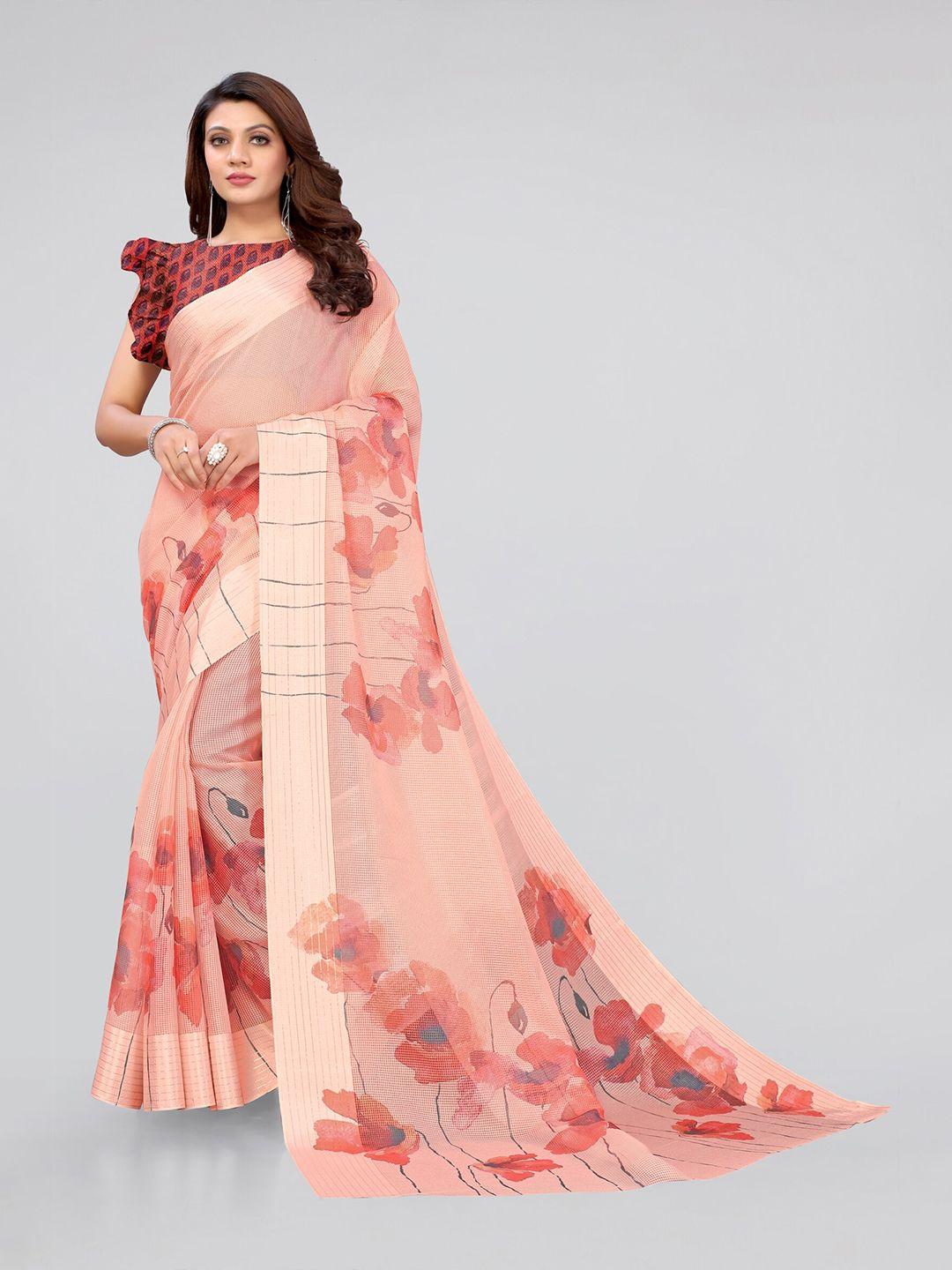 mirchi fashion peach-coloured & grey floral zari bagh saree