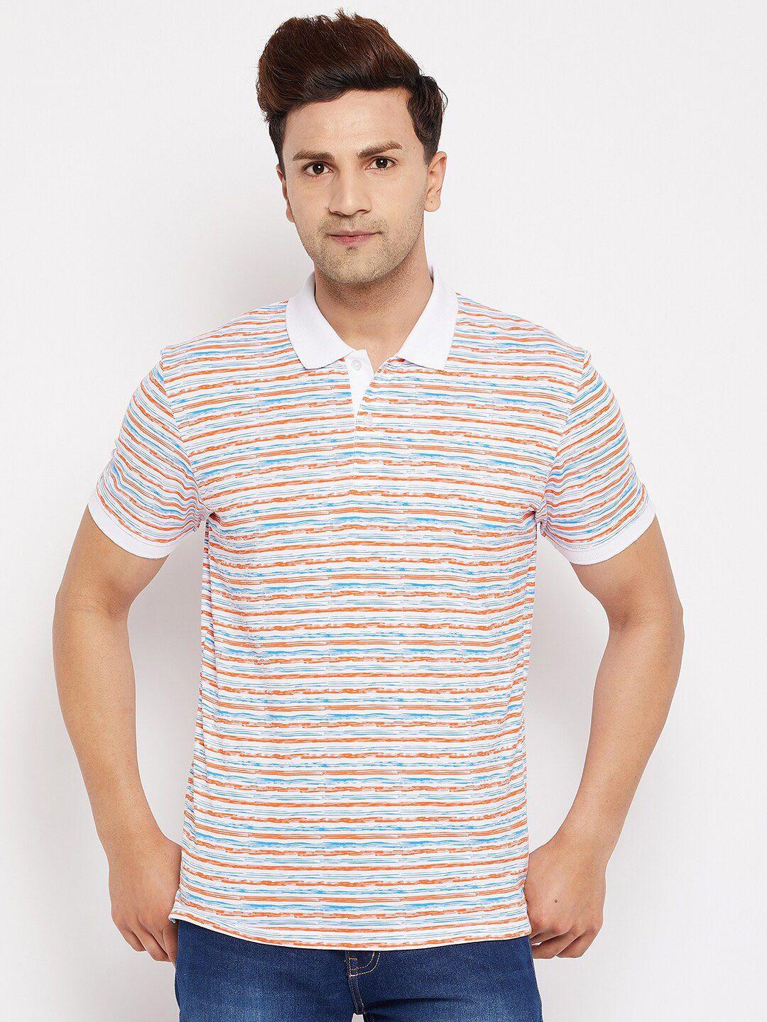 wild west men orange & blue striped polo collar t-shirt