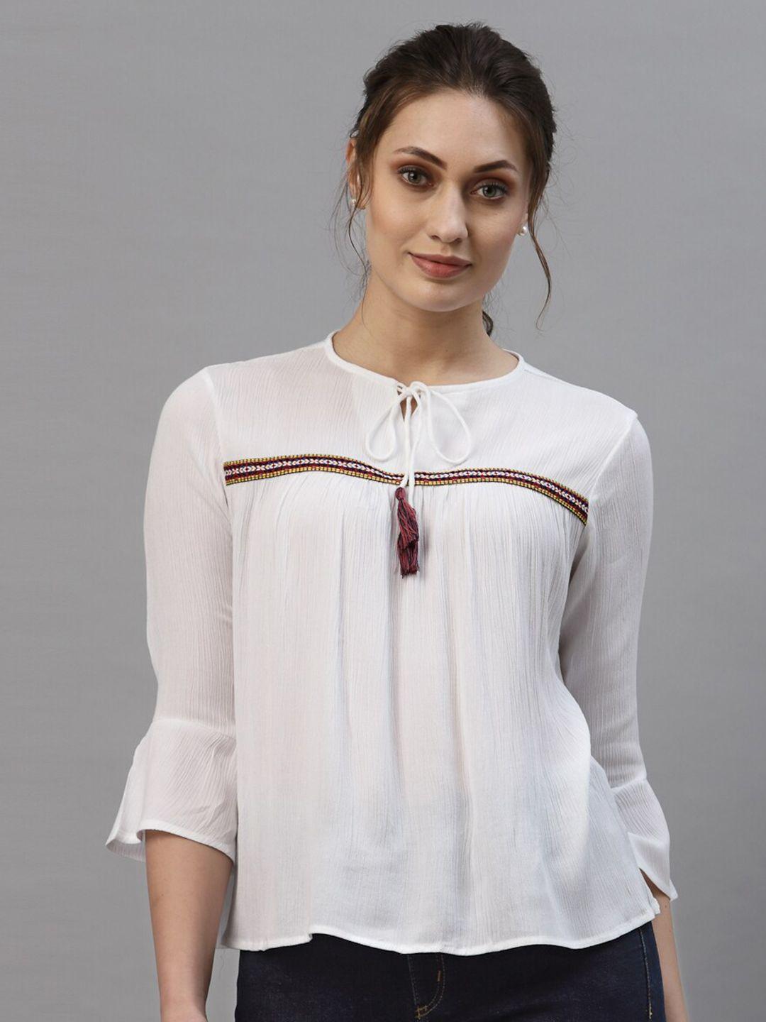 style quotient white tie-up neck top