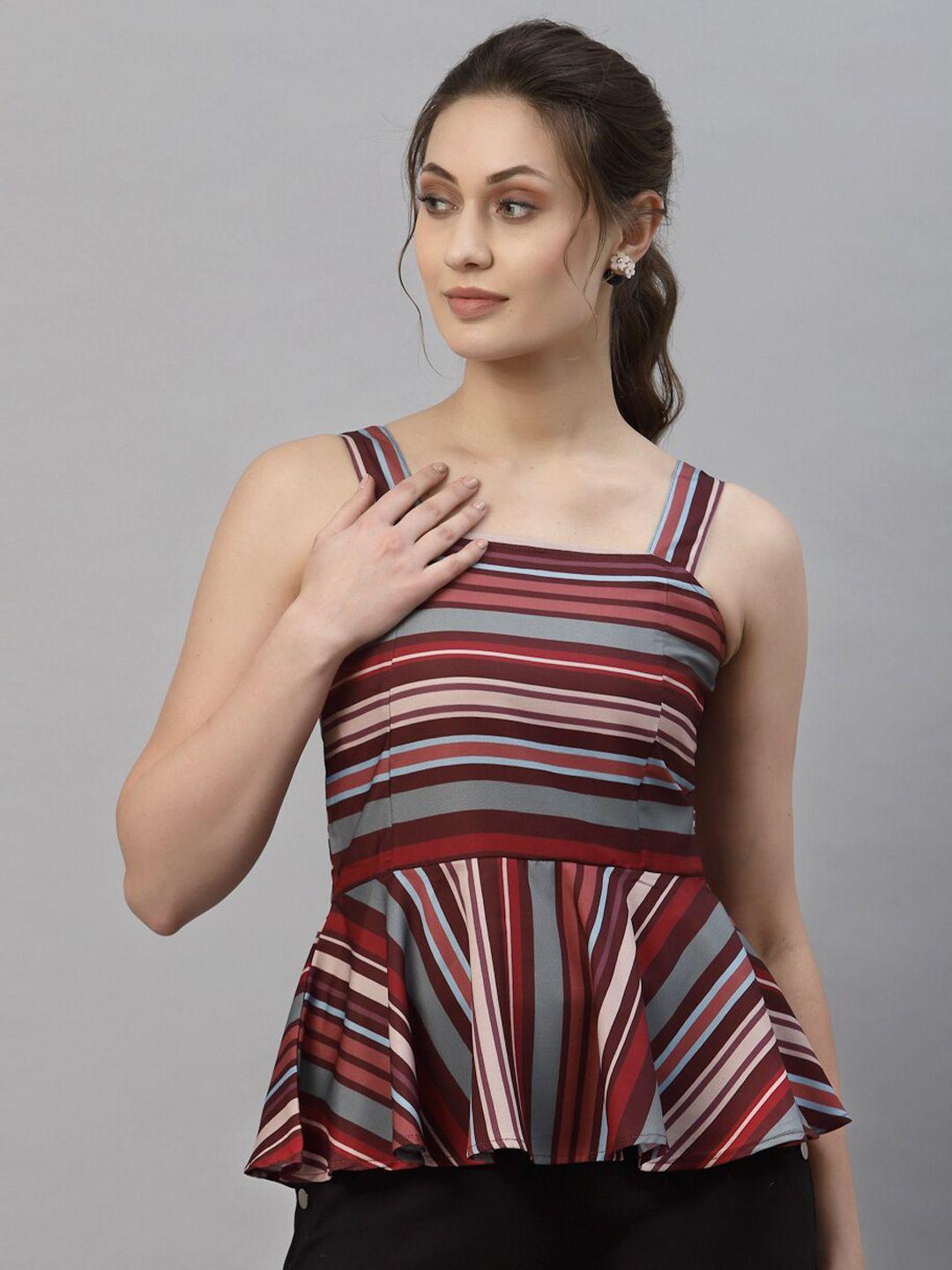 style quotient multicoloured striped crepe peplum top