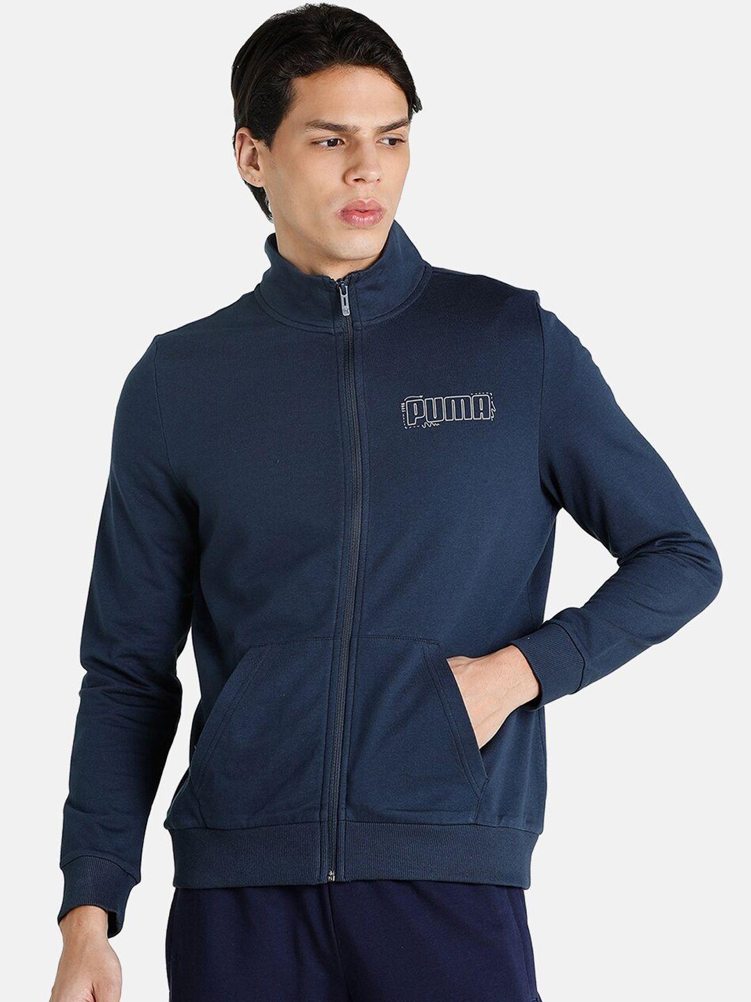 puma women blue graphic open front jacket