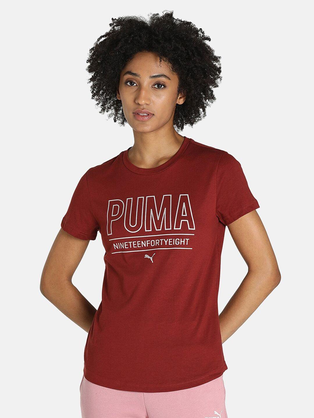 puma women red brand logo printed t-shirt