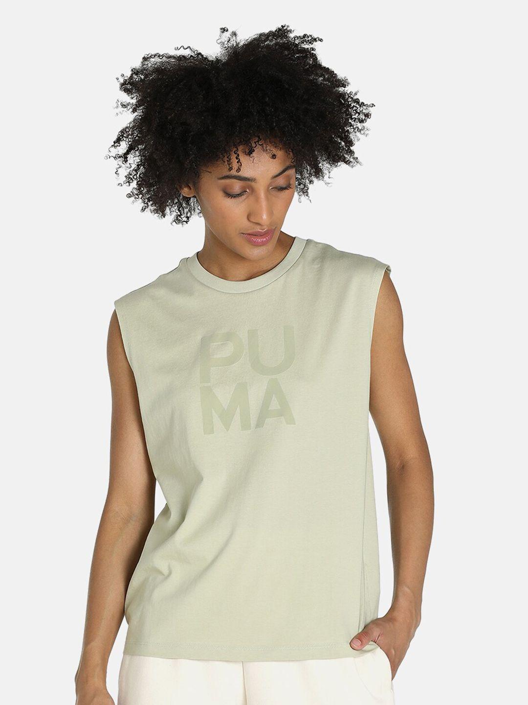 puma women brand logo printed relaxed training cotton t-shirt