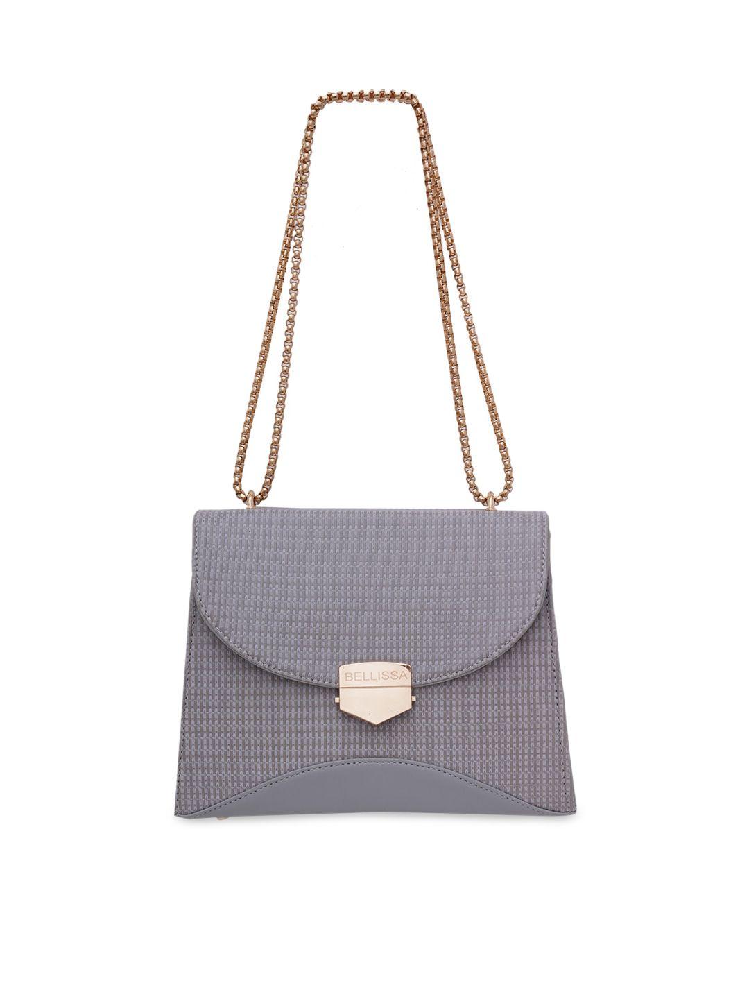 bellissa grey pu structured sling bag with applique