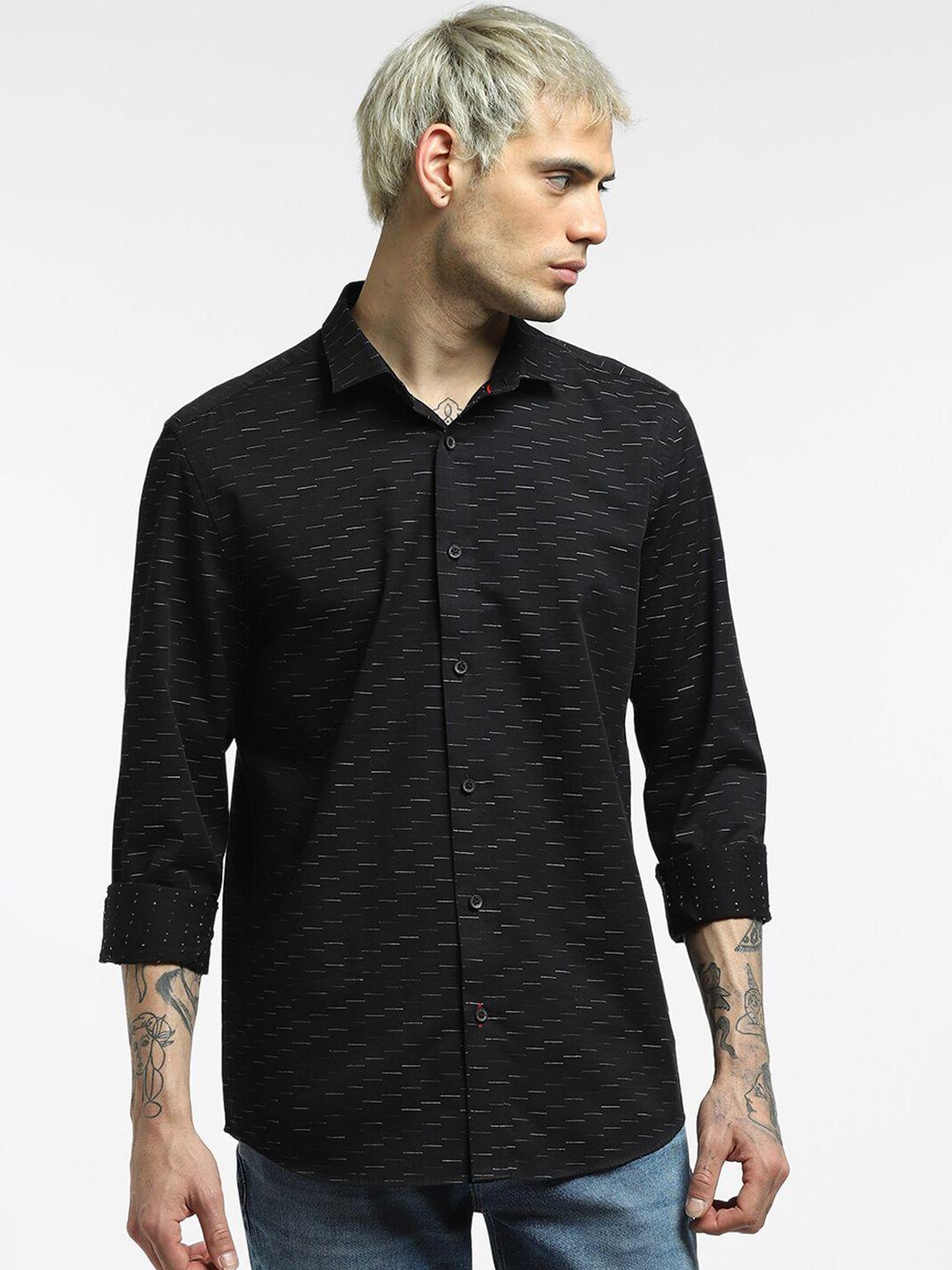 jack & jones men black & white printed regular fit cotton  casual shirt