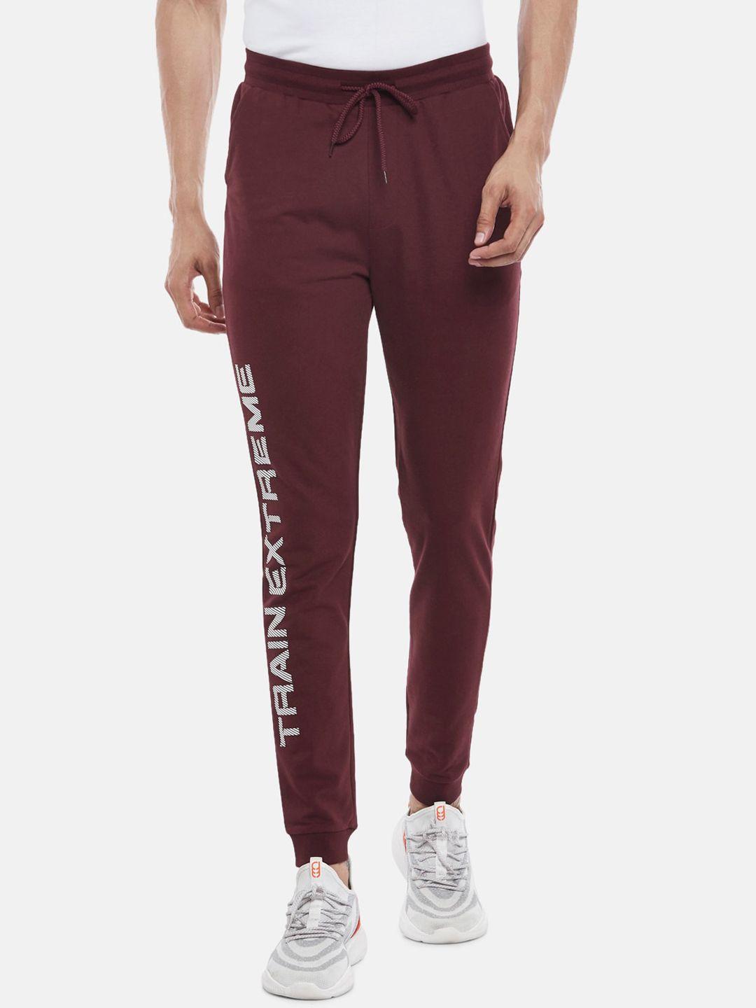 ajile by pantaloons men maroon printed cotton slim-fit joggers