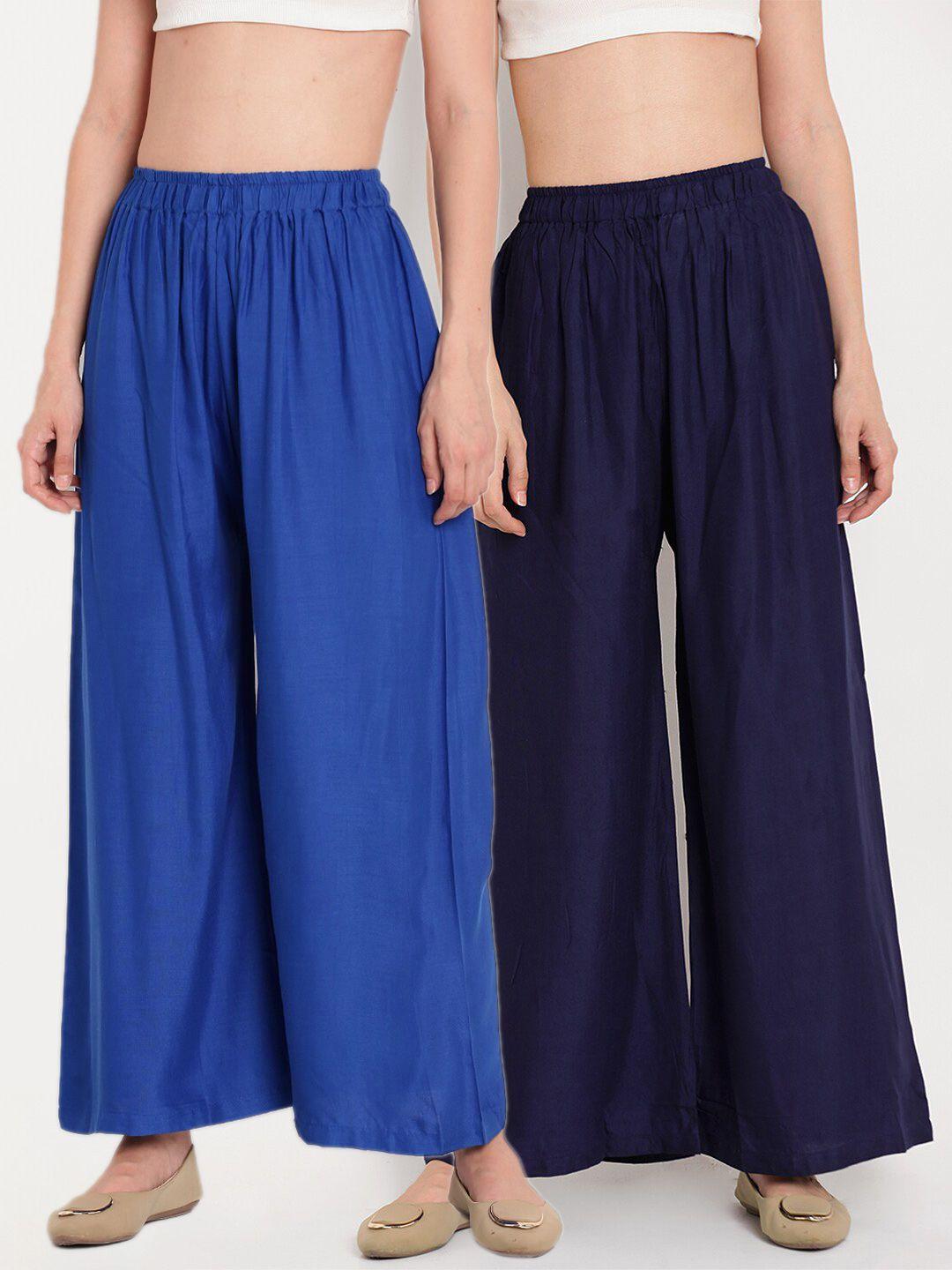 tag 7 women navy blue & blue set of 2 flared ethnic palazzos