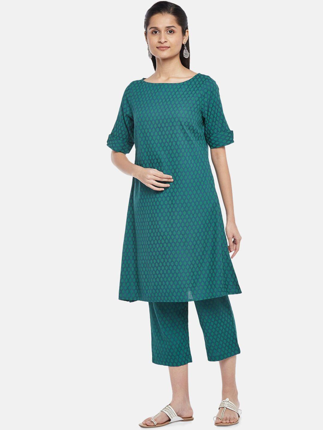 rangmanch by pantaloons women teal printed kurti with trousers