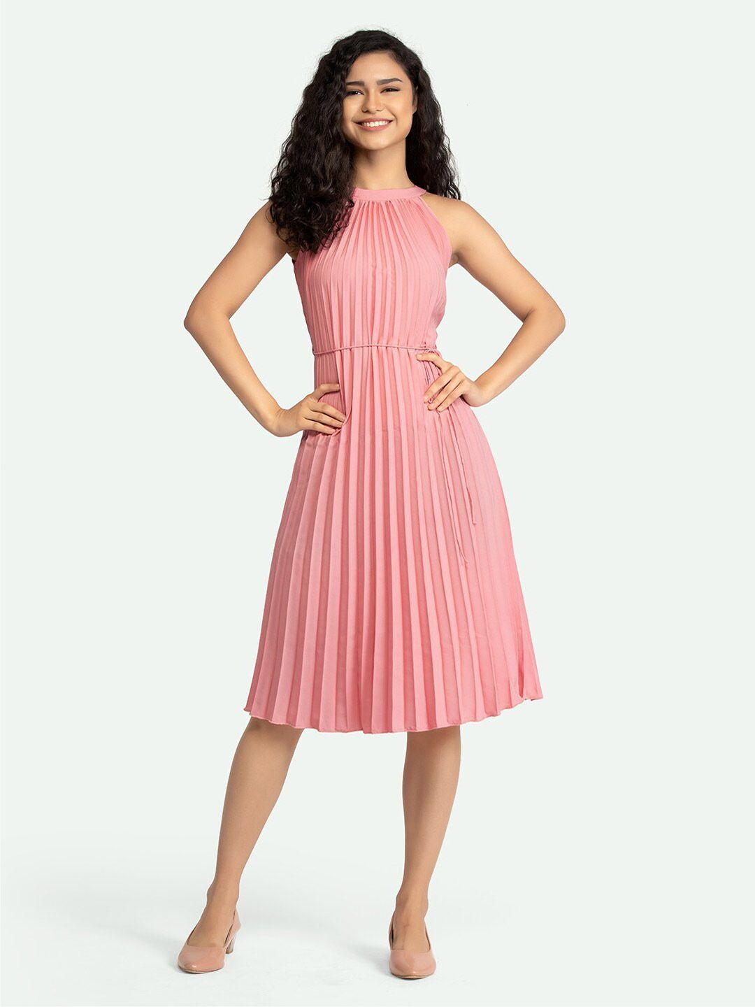 aask pink pleated halter neck dress