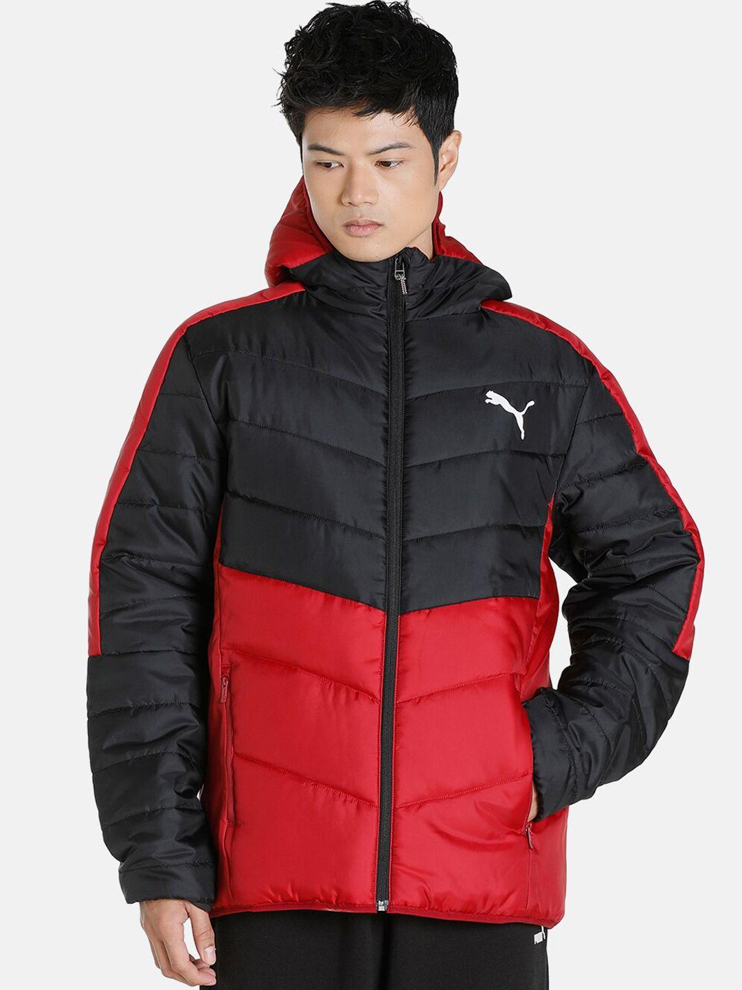 puma men red & black colourblocked warmcell padded jacket