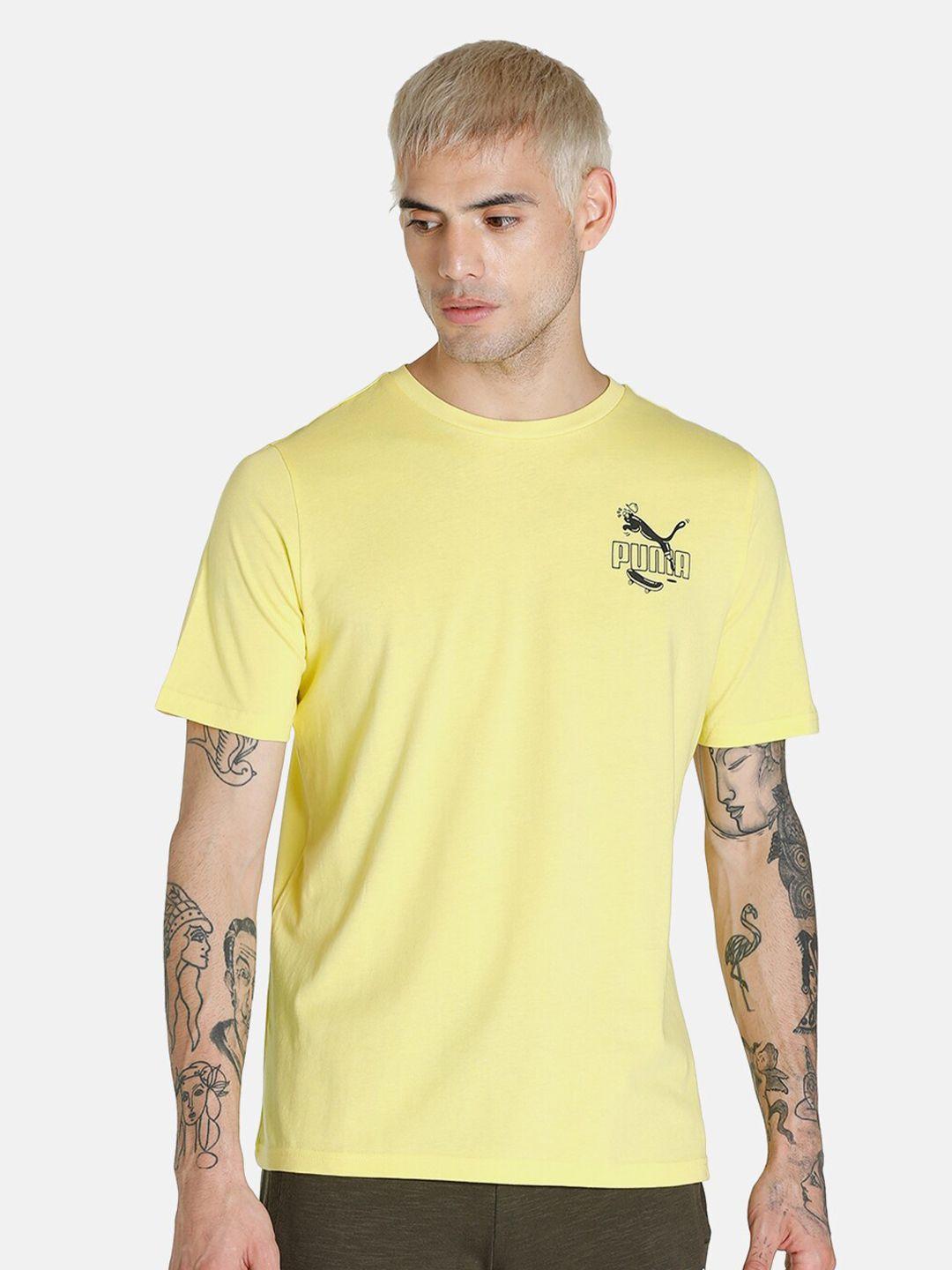 puma men yellow brand logo graphic streetwear outdoor t-shirt