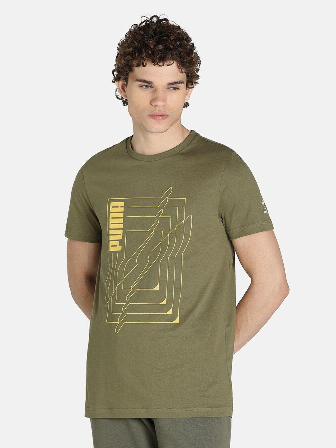 puma x dream11 men olive green brand logo printed t-shirt