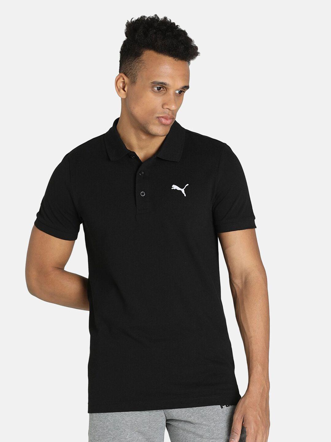 puma men black brand logo polo collar slim fit active essential outdoor t-shirt