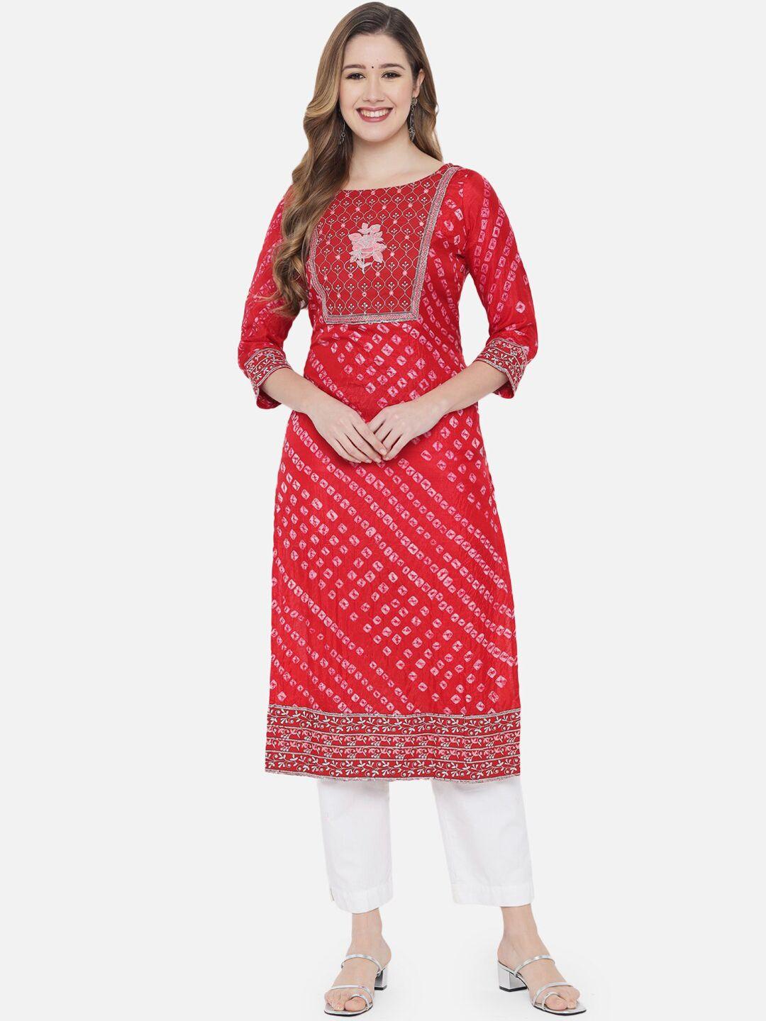 sangria women red geometric printed keyhole neck kurta