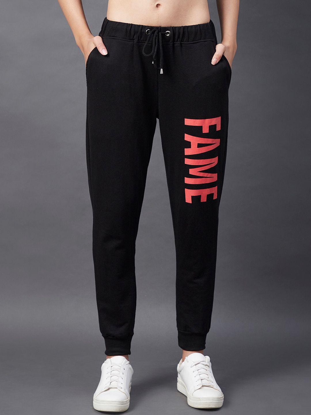 rigo women black & red printed pure cotton track pants