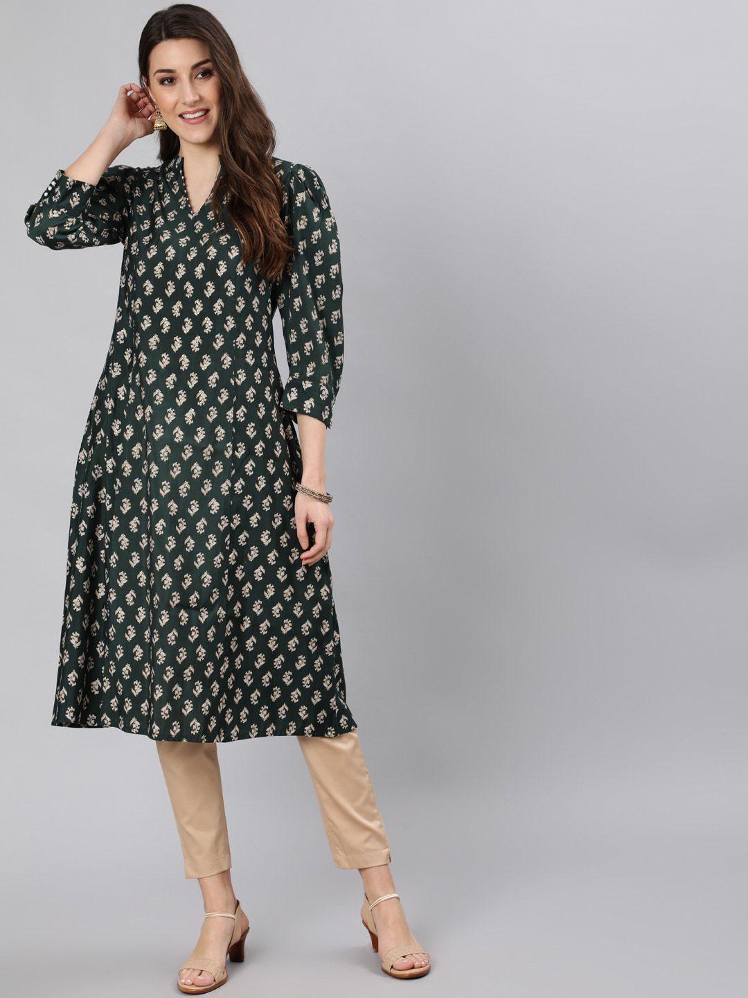 jaipur kurti women green ethnic motifs printed kurta