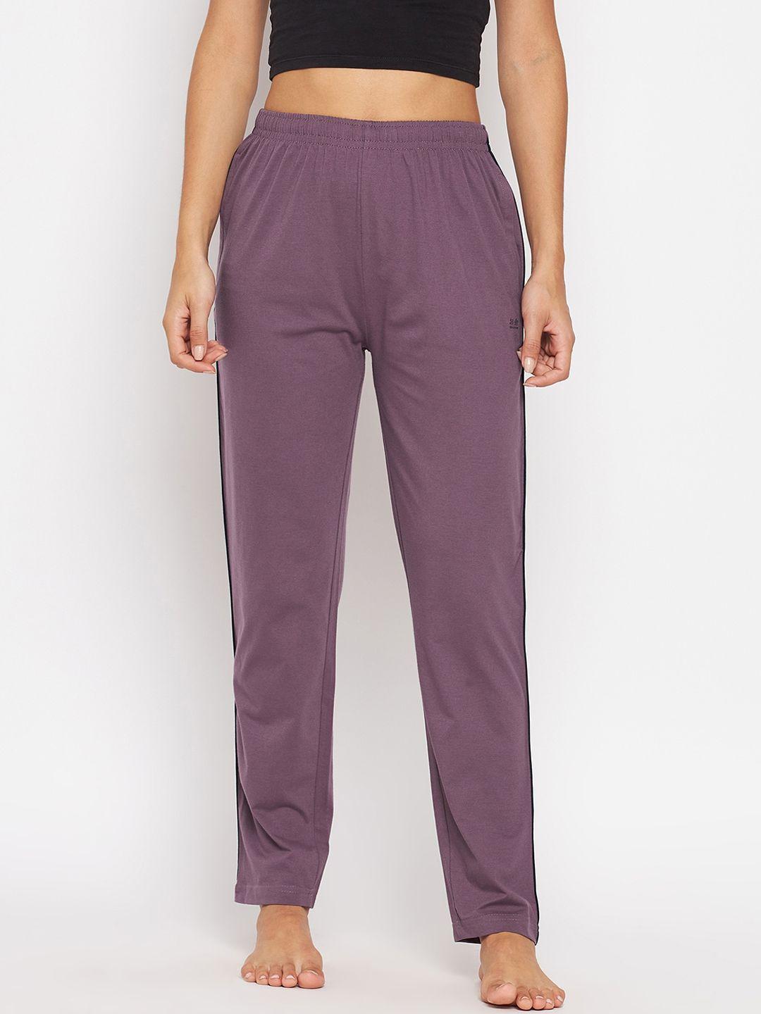 okane women purple solid cotton lounge pants