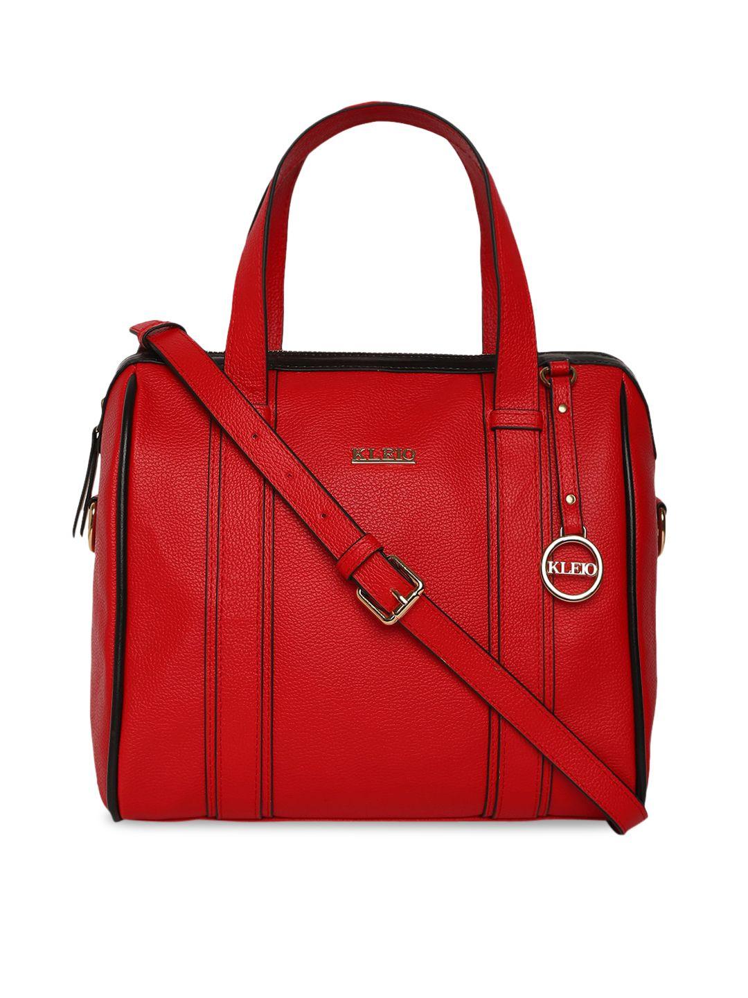 kleio red solid pu structured handheld bag