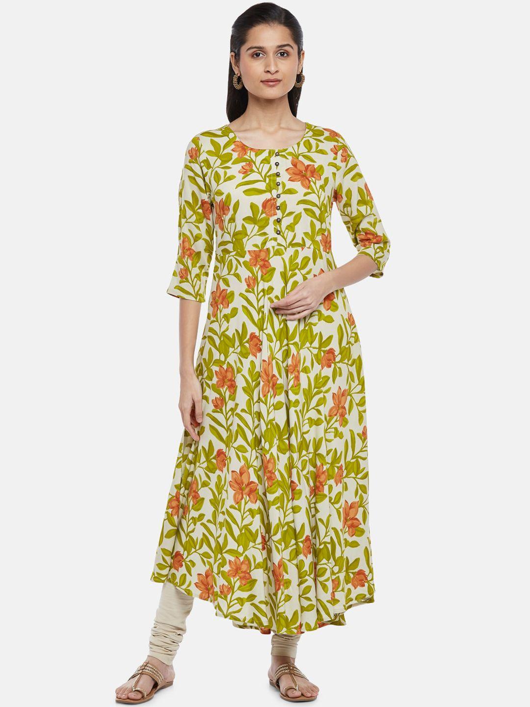 rangmanch by pantaloons lime green floral printed flared sleeves anarkali kurta