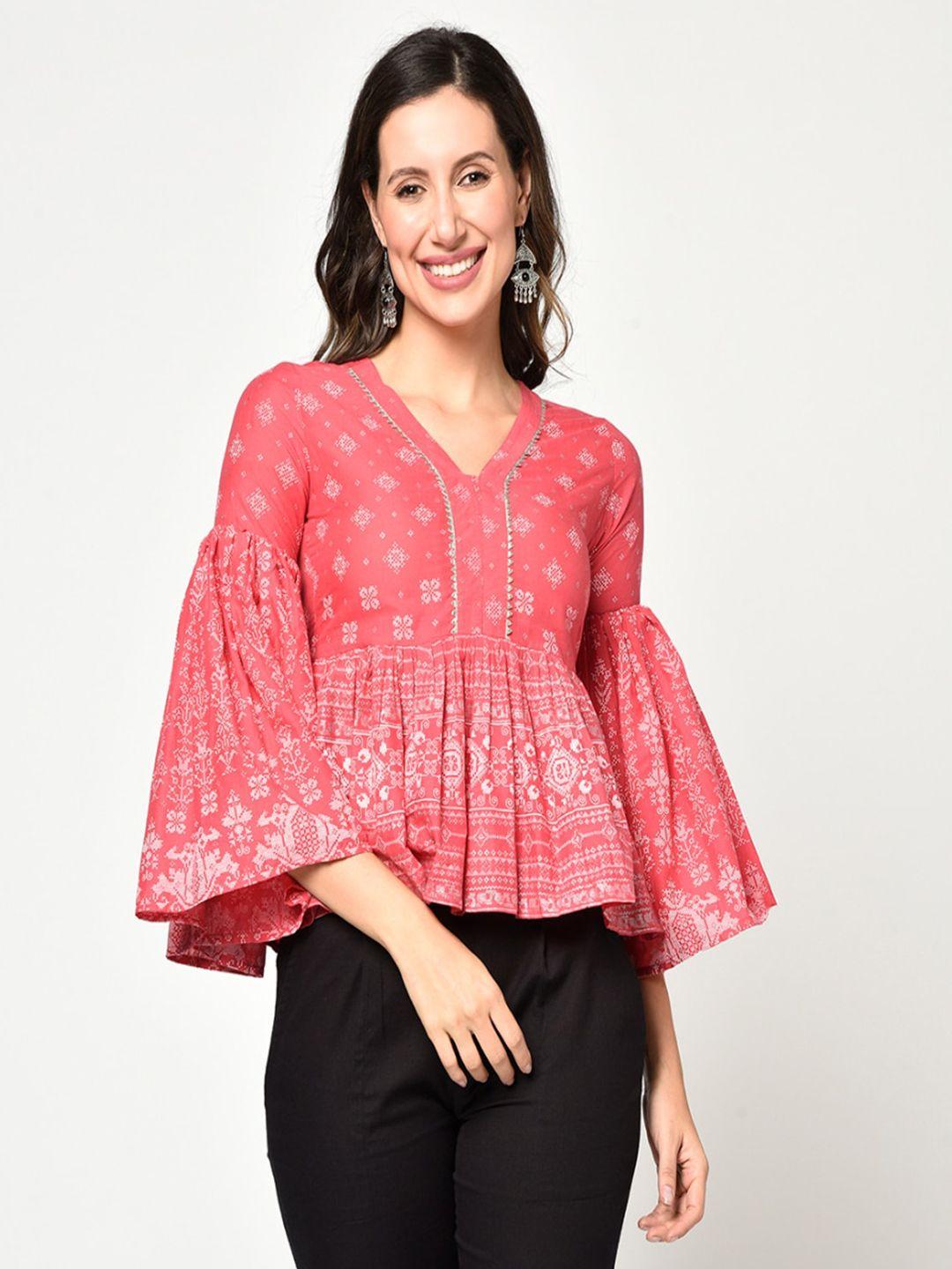 kalini women pink printed cotton top