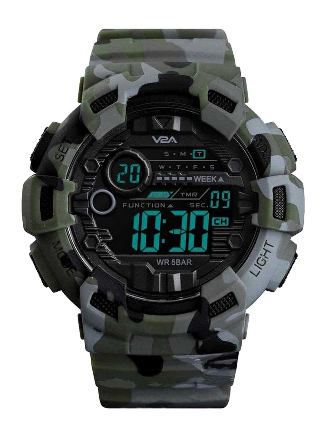 v2a men green dial & green textured straps digital multi function watch v2a-1472-camogreen