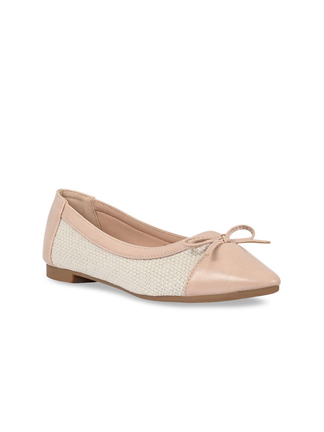 jove women beige textured ballerinas with bows flats