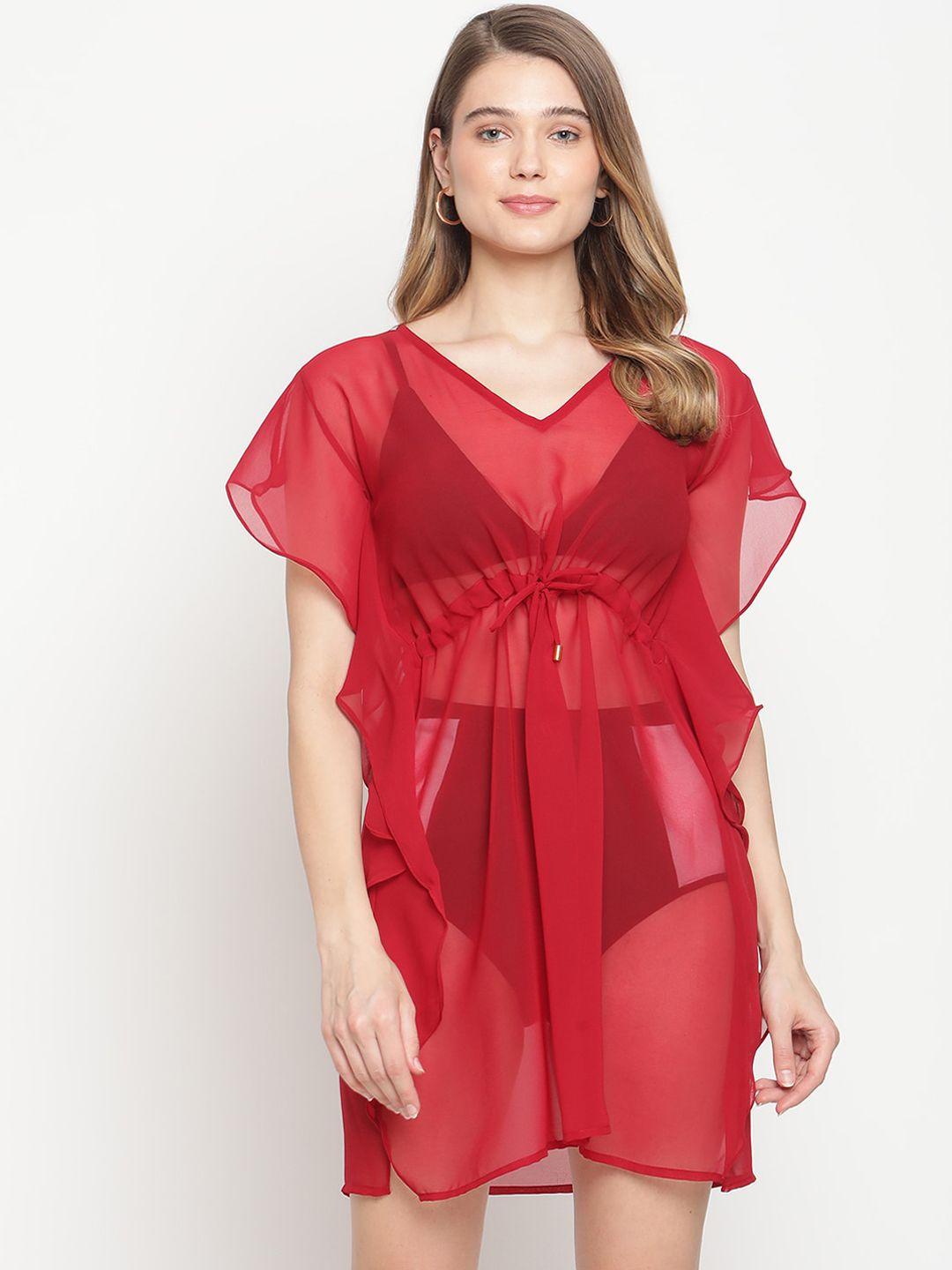 erotissch women red solid swimwear cover up kaftan dress