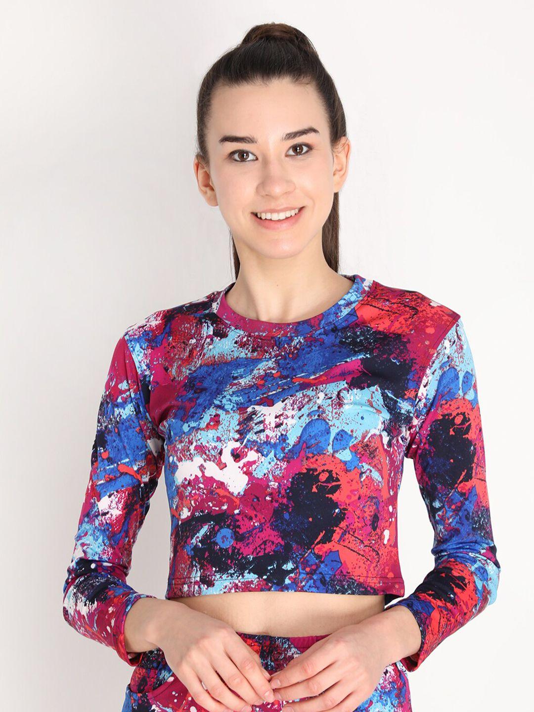 chkokko women blue & fuchsia pink printed crop top