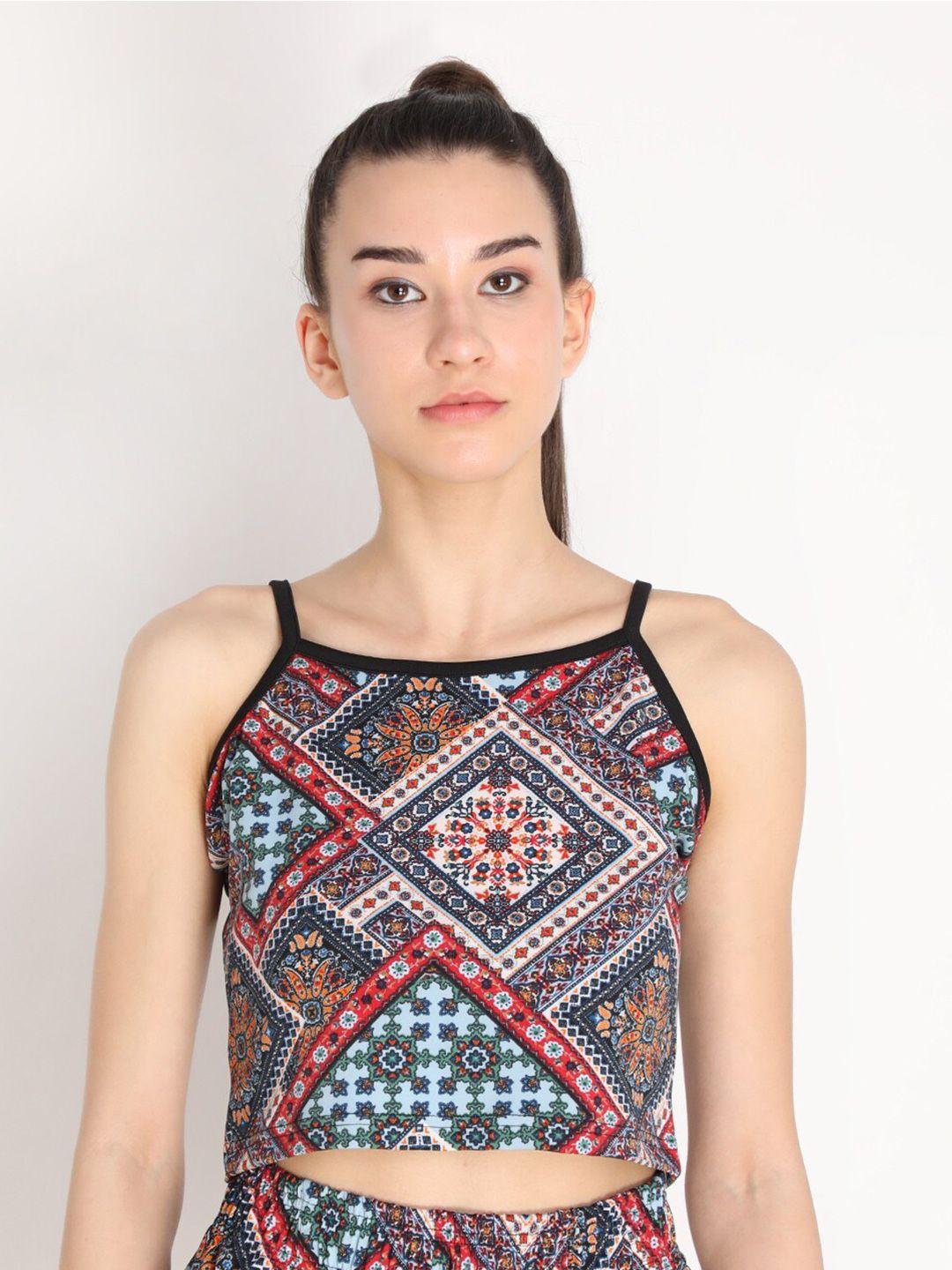 chkokko women red & black ethnic motifs print crop top