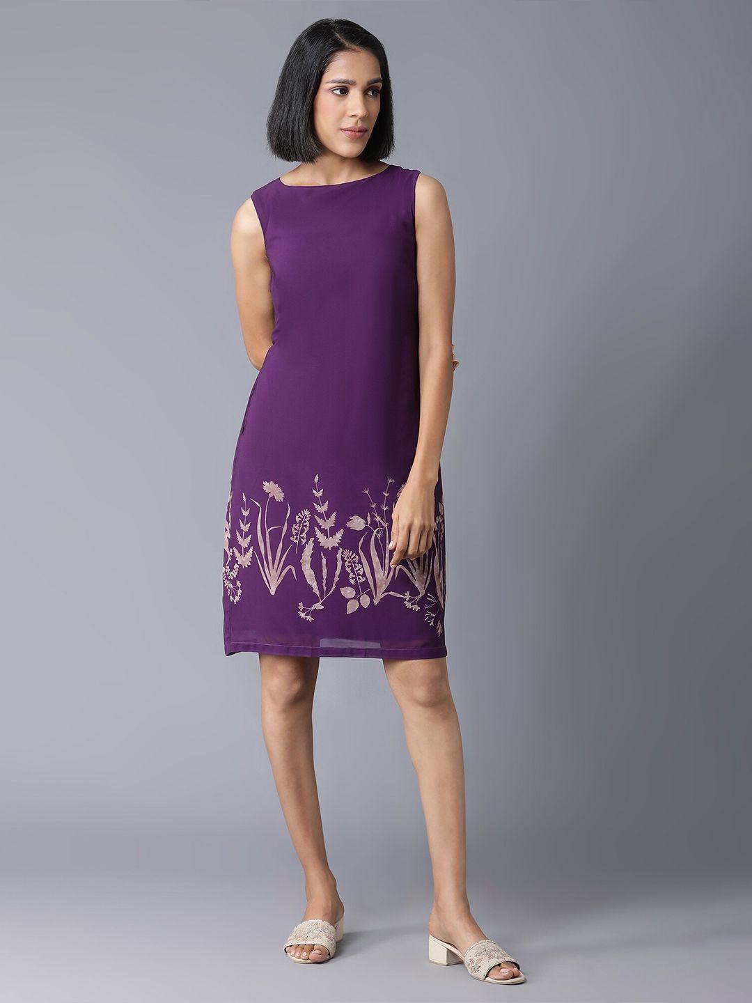 w purple & beige floral sheath dress