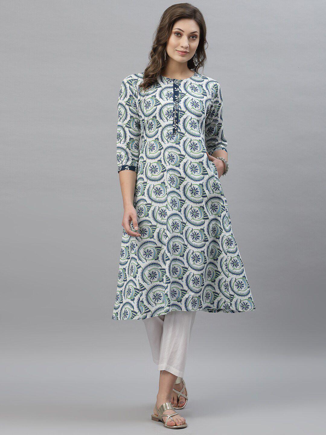 mode by red tape women blue & blue geometric printed cotton kurta